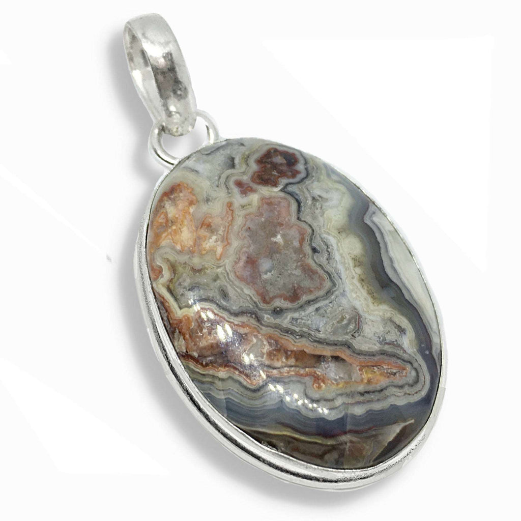 Natural Mexican Laguna Lace Agate Gemstone .925 Sterling Silver Pendant