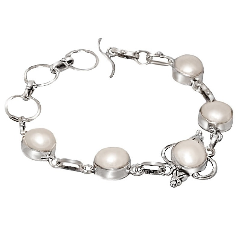 Handmade White Pearl . 925 Sterling Silver Bracelet