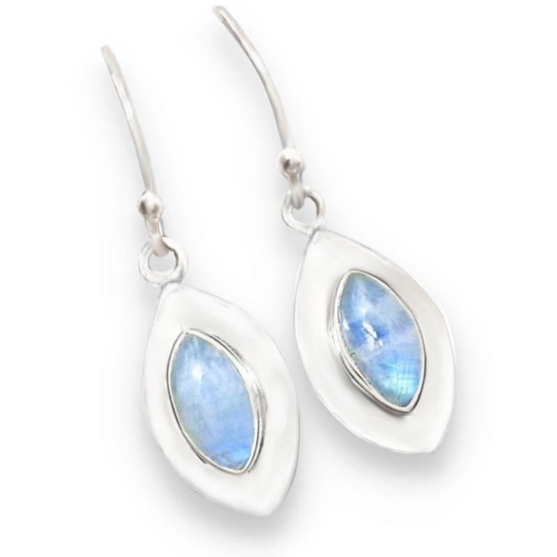 Natural Rainbow Moonstone Round Gemstone Solid .925 Sterling Silver Earrings