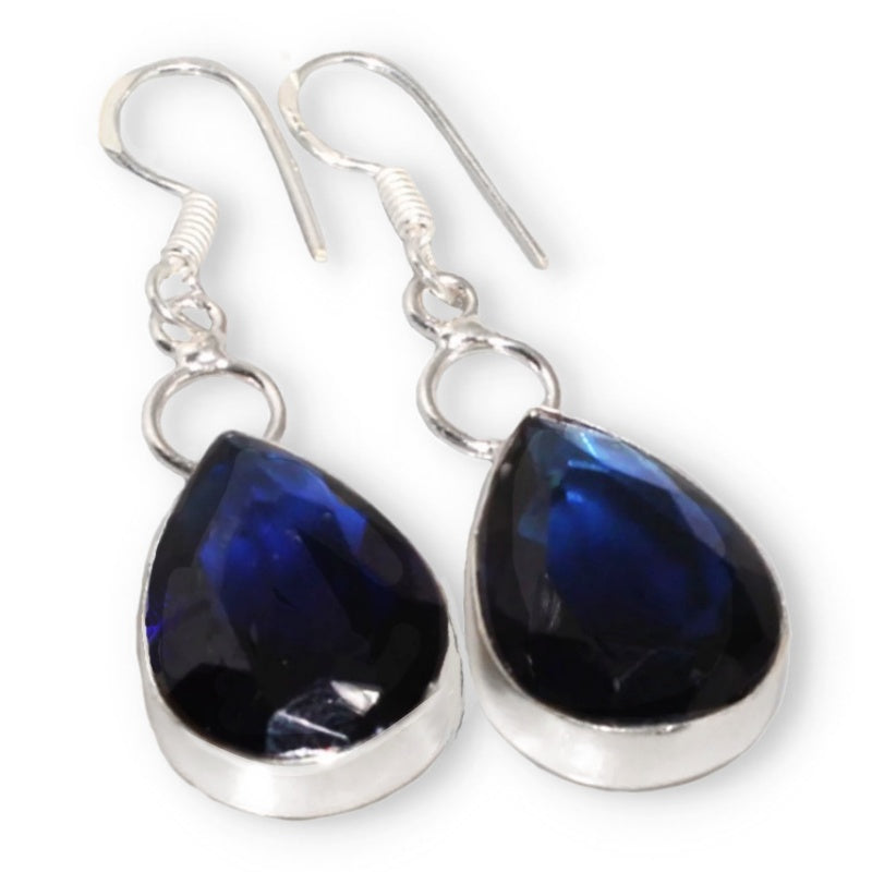 Handmade Blue Sapphire Quartz Gemstone .925 Silver Earrings