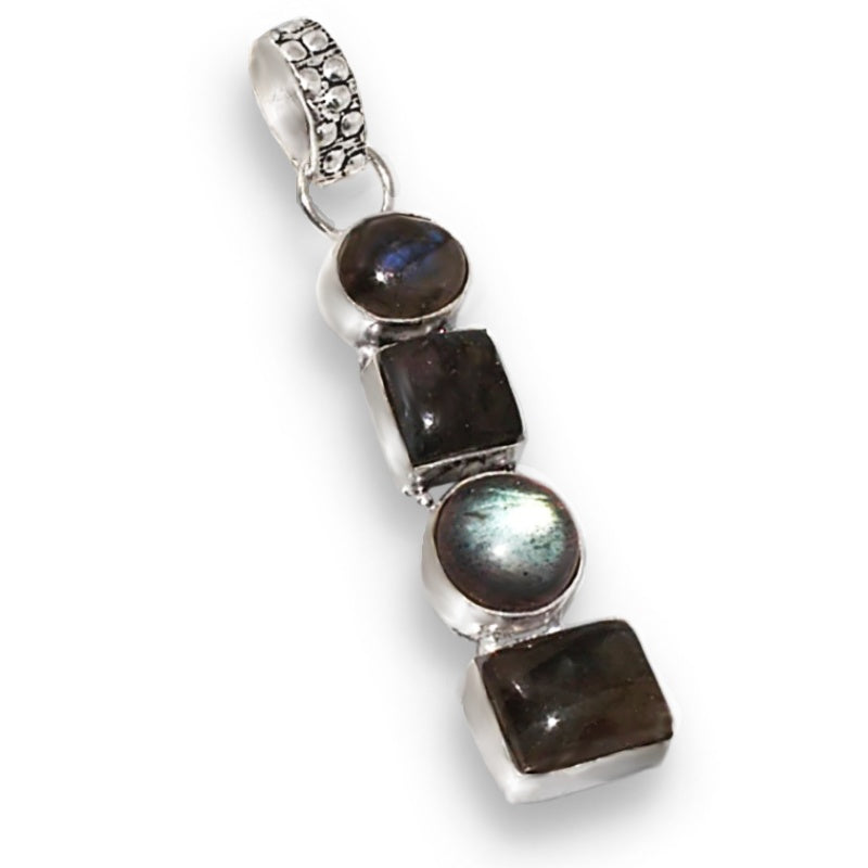 Natural Fiery Labradorite Mixed Shapes Gemstone .925 Silver Pendant