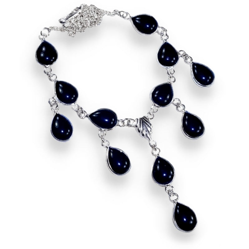 Natural Black Onyx Gemstone .925 Silver Necklace