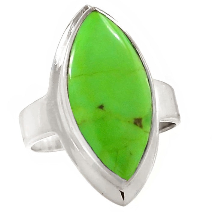 Natural Green Mohave Turquoise Marquise Shape Gemstone Solid .925 Silver Ring Size 8.5