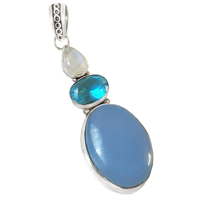 Blue Chalcedony, Rainbow Moonstone, Topaz .925 Sterling Silver Pendant