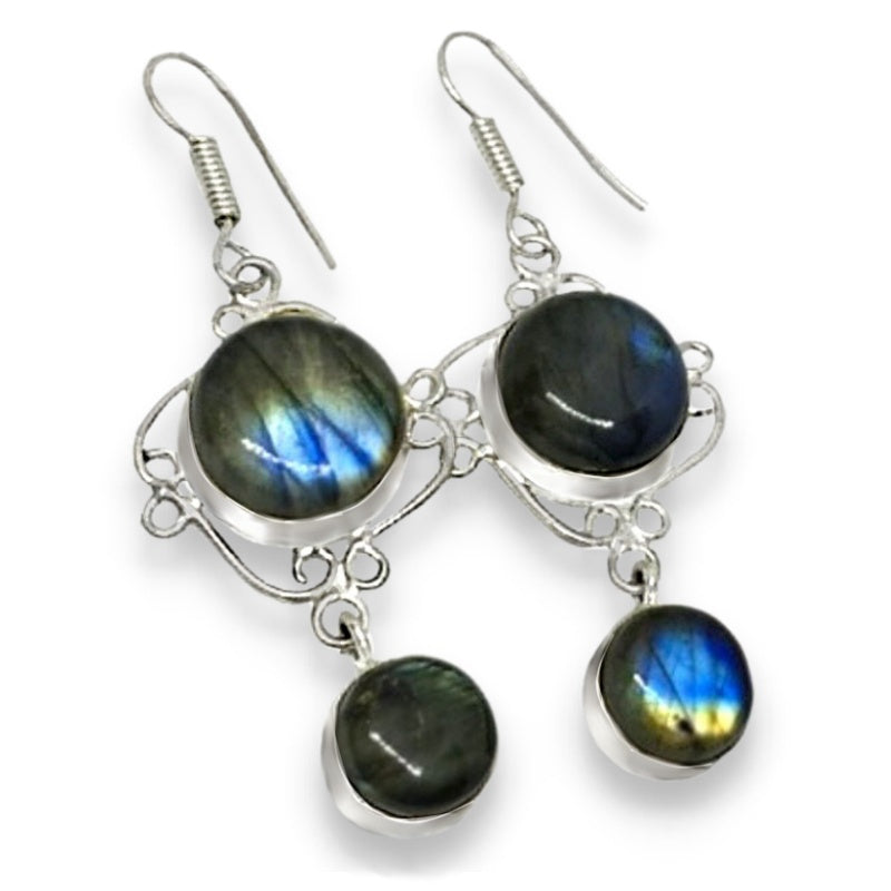 Natural Handmade Blue Fire Labradorite .925 Silver Earrings