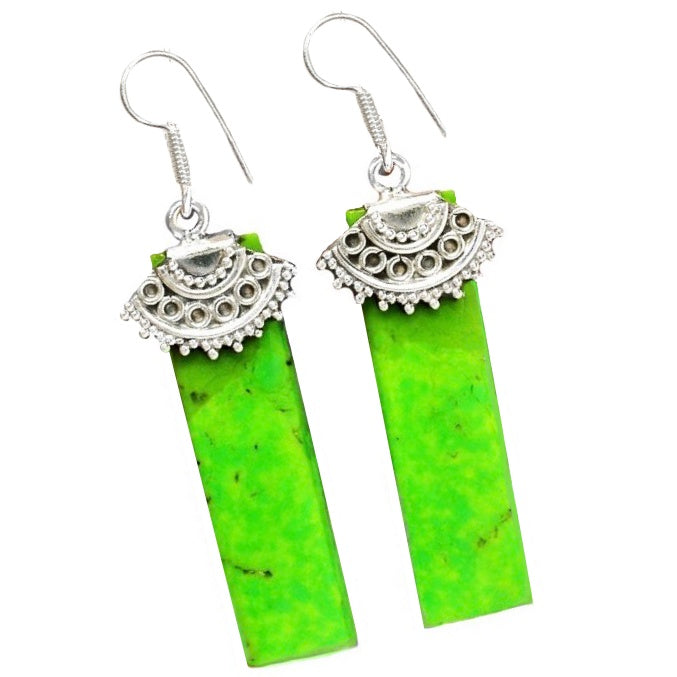 Indonesian Bali -Java Natural Australian Green Gaspeite in Solid .925 Sterling Silver Earrings - BELLADONNA