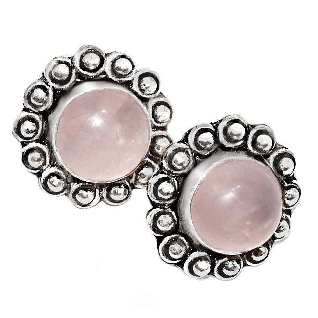 Natural Pink Rose Quartz Gemstone .925 Silver Stud Earrings