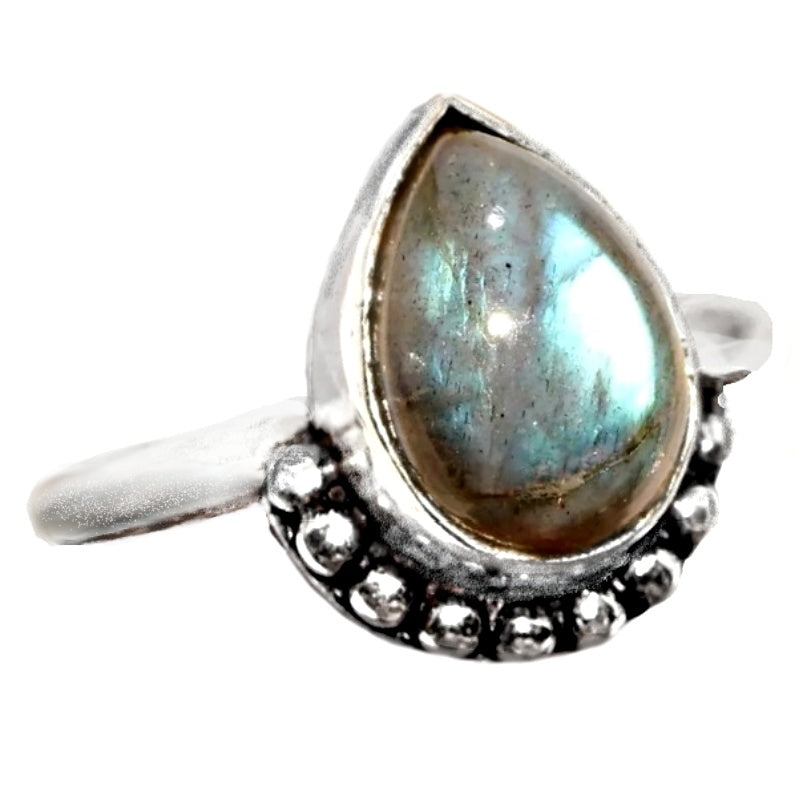 Handmade Natural Labradorite Gemstone.925 Silver Ring Size US 7.5 or P