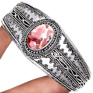 Natural Rhodochrosite Gemstone .925 Sterling Silver Cuff Bangle