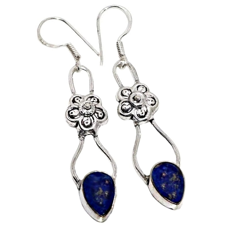 Natural Lapis Lazuli Gemstone .925 Silver Earrings