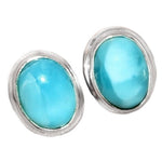 Natural Caribbean Larimar Solid .925 Sterling Silver Stud Earrings