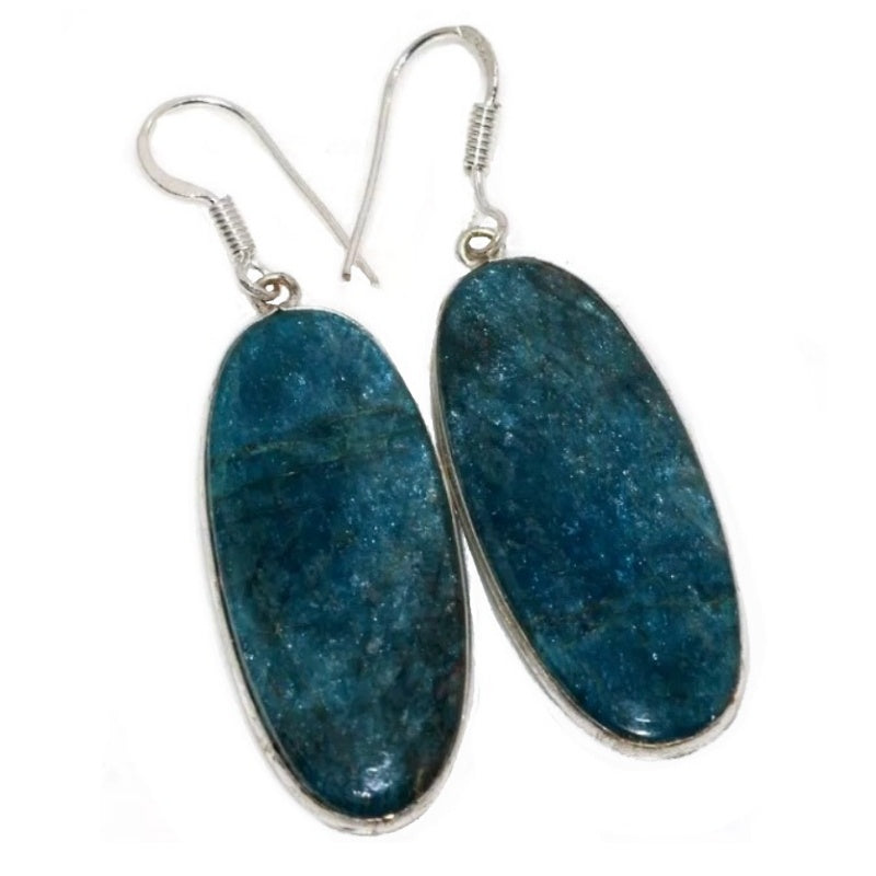 Natural Neon Blue Apatite Gemstone .925 Silver Earrings