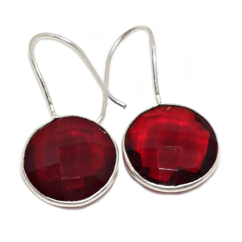 Faceted Round Garnet Gemstone .925 Silver Earrings