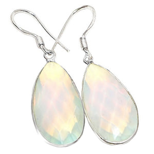 Faceted Opalite Pears Gemstone .925 Silver Earrings