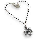 Dainty Floral Natural Black Onyx Gemstone .925 Silver Chain Necklace