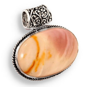 Natural Mookaite Oval Gemstone .925 Sterling Silver Pendant