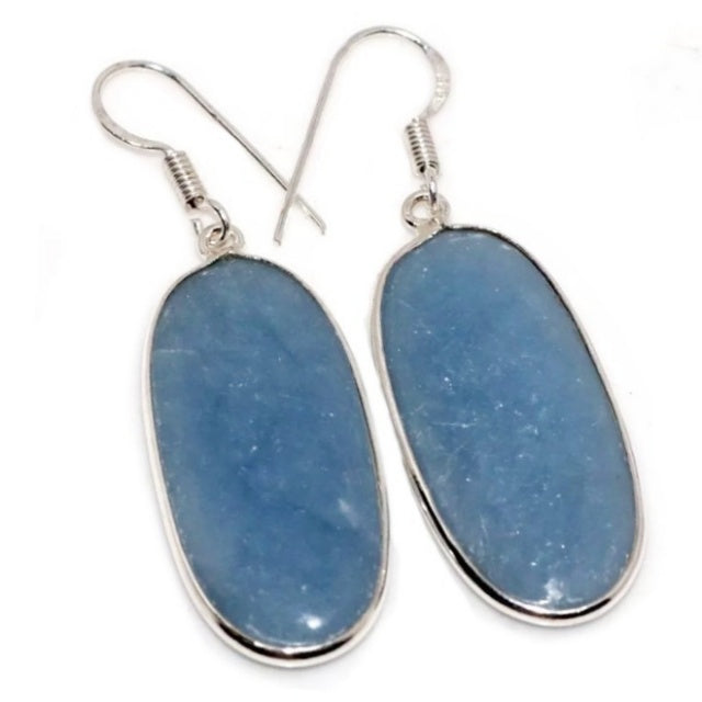 Natural Powder Blue Angelite Gemstone .925 Silver Earrings