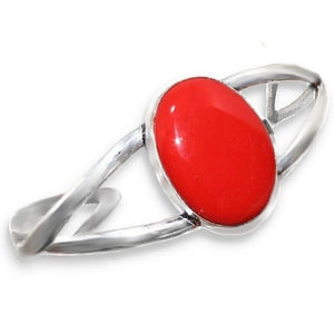 Vibrant Red Coral Gemstone .925 S/Silver Cuff Bangle