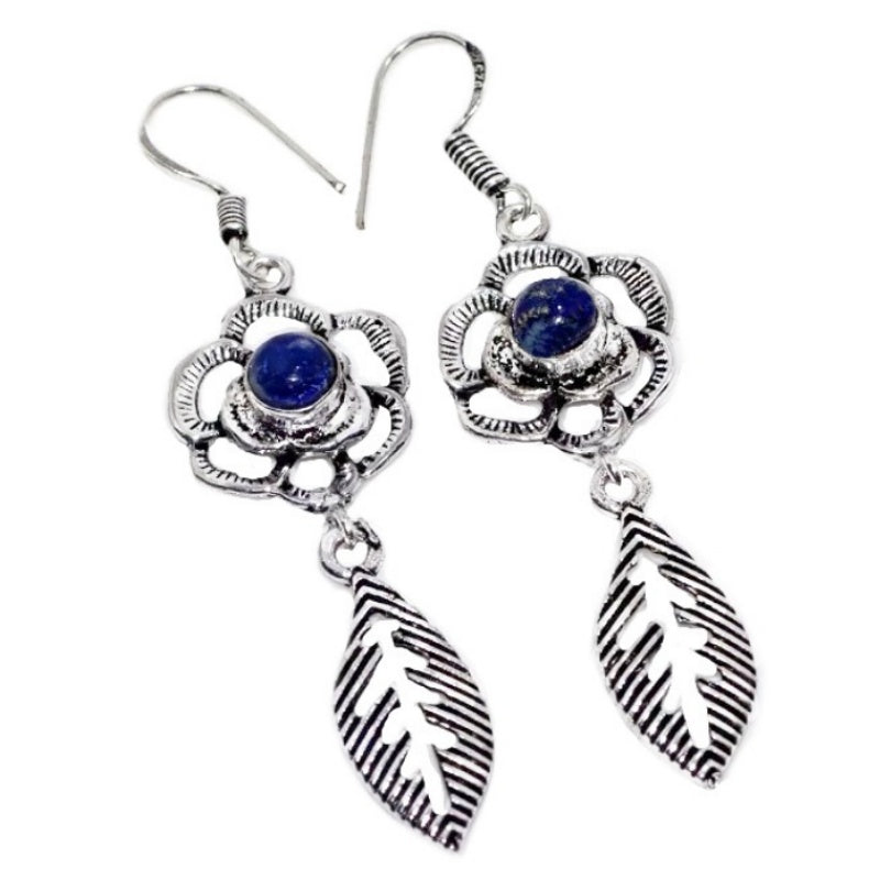 Natural Lapis Lazuli Gemstone .925 Silver Earrings