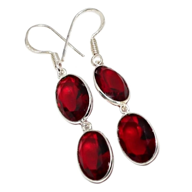 Faceted Garnet Ovals Gemstone .925 Silver Earrings