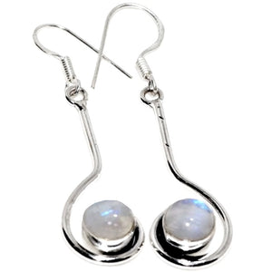 Trendy Natural Rainbow Moonstone Gemstone .925 Silver Earrings