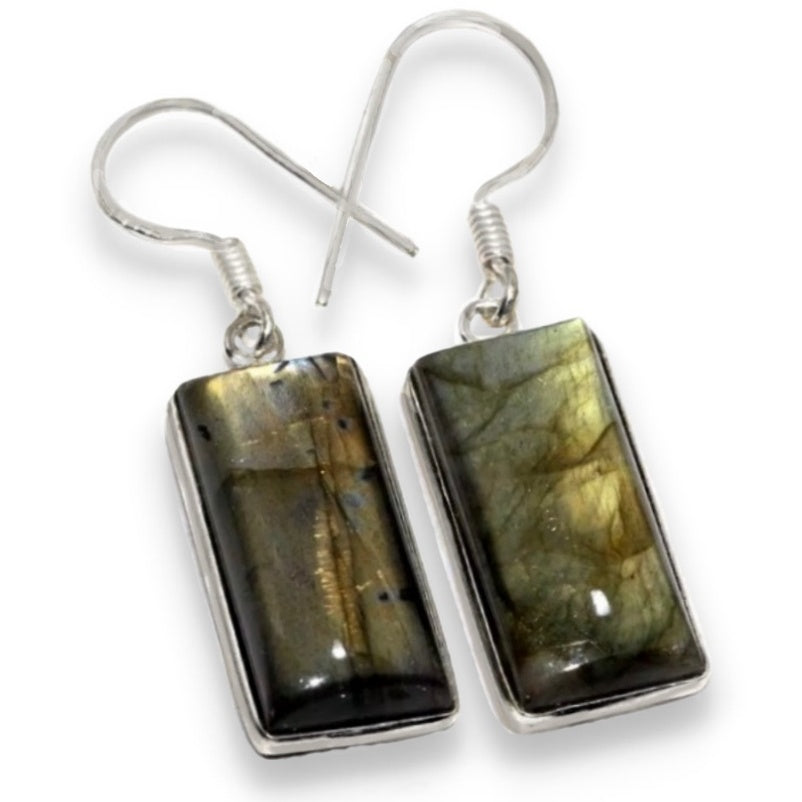 Natural Fiery Labradorite Gemstone .925 Silver Earrings