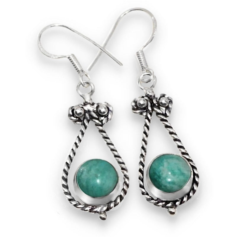 Natural Amazonite Gemstone .925 Sterling Silver Plated Earrings