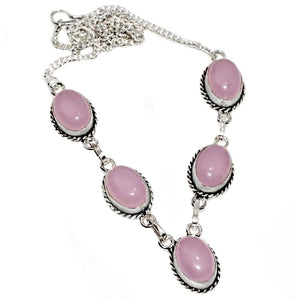 Pink Chalcedony Oval Gemstone .925 Sterling Silver Necklace