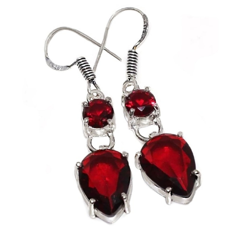 Faceted Garnet Gemstone .925 Silver Earrings