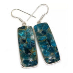 Rectangle Copper Neon Blue Apatite Gemstone .925 Silver Earrings