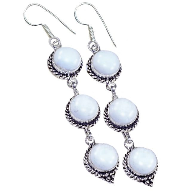 Long White Jade Gemstone .925 Sterling Silver Earrings - BELLADONNA