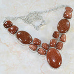 Captivating Mixed Shapes Goldstone Sun Sitara set in .925 Sterling Silver Necklace