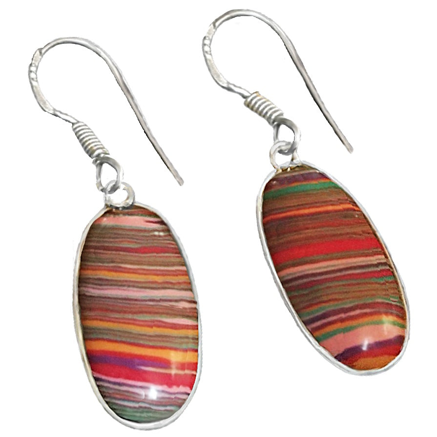 Handmade Rainbow Calsilica. 925 Silver Earrings