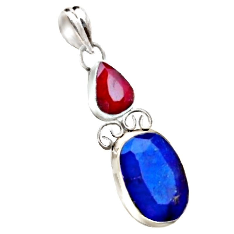 Natural Ruby, Kyanite Sillimanite 925 Sterling Silver Pendant