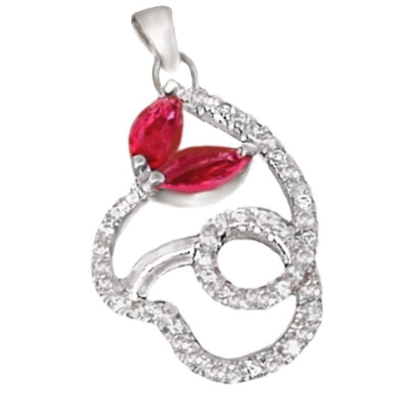 Dainty Pink Red Ruby & White Topaz .925 Solid Sterling Silver Pendant