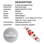 Handmade Red Coral  and White Pearl Gemstone .925 Sterling Silver Bracelet