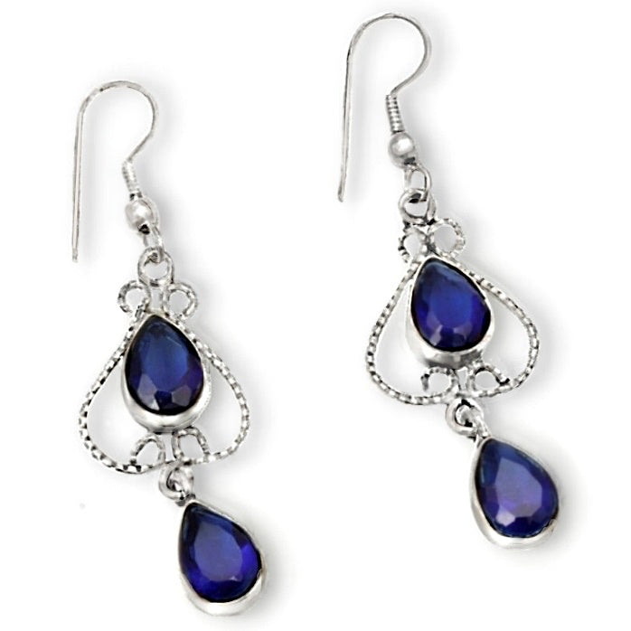 Handmade Faceted Sapphire Blue Quartz Pears .925 Silver Earrings