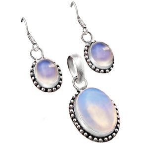 Fiery Opalite Oval .925 Silver Pendant And Earrings Set