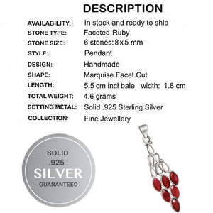 Natural Indian Marquise Ruby Solid .925 Sterling Silver Pendant