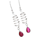 Trendy Spiral Accent Faceted Red Ruby Oval Gemstone Solid .925 Sterling Silver Earrings