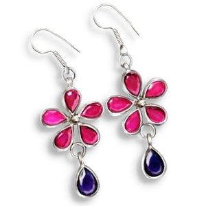 Handmade Ruby and Sapphire Gemstone Solid .925 Sterling Silver Earrings