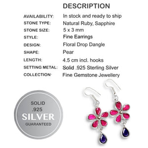 Handmade Ruby and Sapphire Gemstone Solid .925 Sterling Silver Earrings