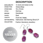 Handmade Indian Cherry Red Ruby Set in .925 Silver Plated Earrings