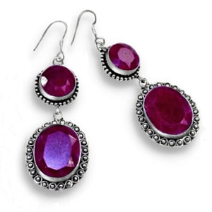 Indian Cherry Red Ruby, Earrings Set in .925 Silver