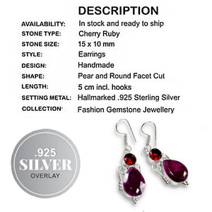 Indian Cherry Ruby Gemstone Earrings Set in .925 Silver