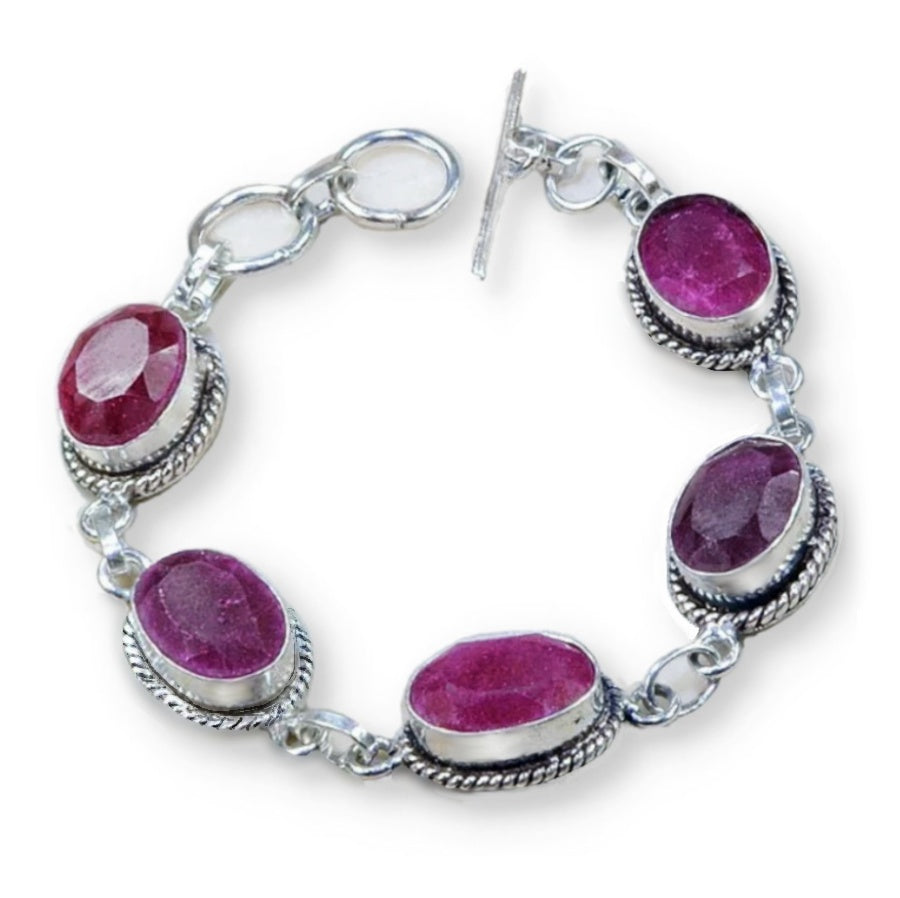 Handmade Indian Cherry Ruby .925 Silver Plated Bracelet