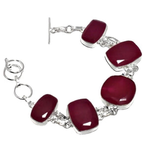 Indian Cherry Red Ruby Gemstone .925 Silver Plated Bracelet