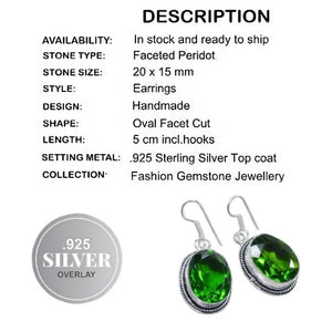 Handmade Larger Peridot Oval Gemstone  .925 Sterling Silver Earrings