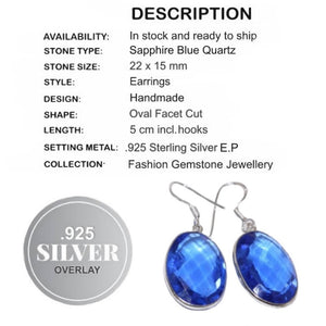 Handmade Faceted Ovals Blue Quartz .925 Silver Earrings