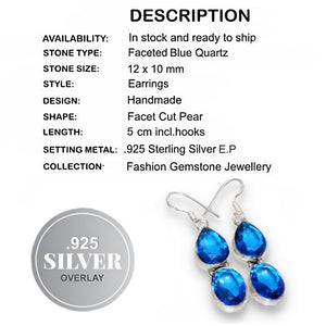 Captivating Cobalt Blue Quartz Gemstone 925 Silver Earrings